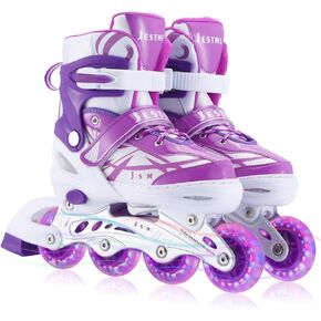 Adjustable Inline Skates for Girls Boys Beginners, Kids Roller Skates with All Illuminating Wheels