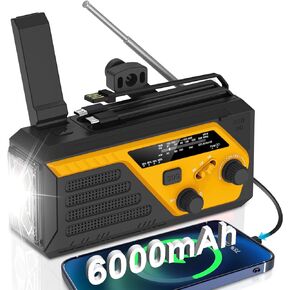 Emergency Hand Crank Radio, 6000mAh AM FM NOAA Weather Radio, Emergency Weather Radio with Portable Phone Charger,3 Flashlight Modes,Reading Lamp,SOS Alarm for Emergency,Hurricane,Outdoor,Home