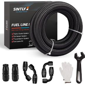 8AN 20FT Fuel Line Hose Kit, AN8 CPE Braided Nylon Fuel Line with 10PCS Swivel Fuel Hose Fitting Adapter Kit Black