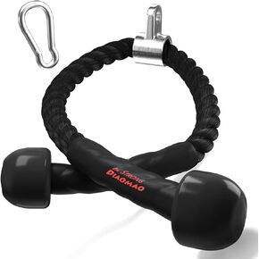 Upgraded Tricep Pull Down Rope - Tricep Rope Cable Attachment 35 Inch with Rubber Pad - Stainless Steel Carabiner Clips - Great for Cable Pulley System Home Gym