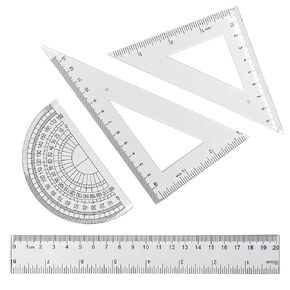 4 Pcs Math Geometry Set, Transparent Plastic Geometry Kit Includes Protractor, Straight Ruler, Triangle Ruler, Clear Measuring Tools, Drafting Ruler for School and Office Supplies