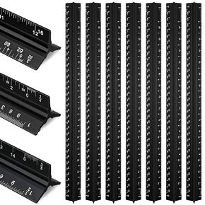 10 Pcs Architectural Scale Triangular Ruler 12" Architect Engineers Scale Ruler Set Aluminum Metal Scale Ruler with Imperial Measurements for Architects, Students, Draftsman, Engineers