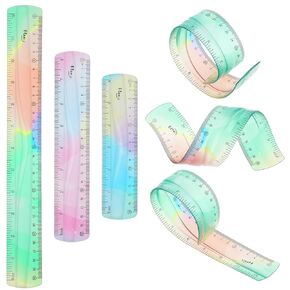 Rulers Set, 3PCS Flexible Ruler Straight Edge Ruler Transparent Rulers Bendable Plastic Ruler 12/8/6 Inch Dual Scale Rulers Soft Colorful Ruler for Office School Classroom Home Supplies