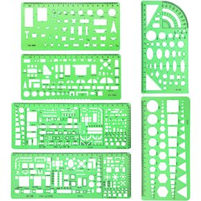 6 Pieces Plastic Measuring Templates Building Formwork Stencils Geometric Drawing Rulers for Office and School, Clear Green
