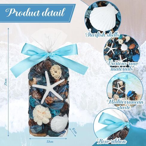 حقيبة مجففات زرقاء وعاء مزهرية حشو نسيم المحيط الربيع والصيف كبير 15 أونصة معطرة للديكور المجففة زهرة مجففة الشاطئ الساحلية رائحة الصدف رائحة المنزل ديكور حمام الزفاف in Kuwait