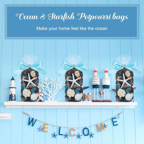 حقيبة مجففات زرقاء وعاء مزهرية حشو نسيم المحيط الربيع والصيف كبير 15 أونصة معطرة للديكور المجففة زهرة مجففة الشاطئ الساحلية رائحة الصدف رائحة المنزل ديكور حمام الزفاف in Kuwait