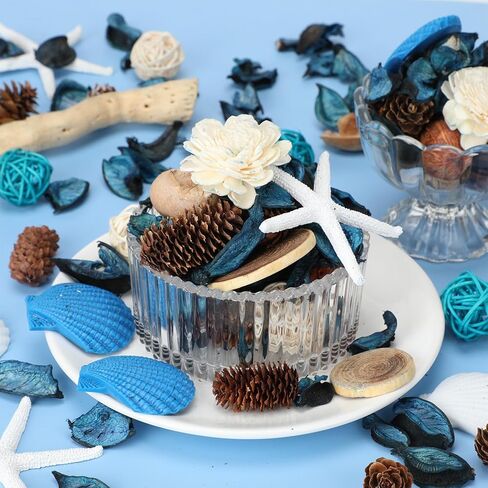 حقيبة مجففات زرقاء وعاء مزهرية حشو نسيم المحيط الربيع والصيف كبير 15 أونصة معطرة للديكور المجففة زهرة مجففة الشاطئ الساحلية رائحة الصدف رائحة المنزل ديكور حمام الزفاف in Kuwait