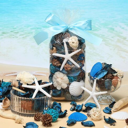 حقيبة مجففات زرقاء وعاء مزهرية حشو نسيم المحيط الربيع والصيف كبير 15 أونصة معطرة للديكور المجففة زهرة مجففة الشاطئ الساحلية رائحة الصدف رائحة المنزل ديكور حمام الزفاف in Kuwait