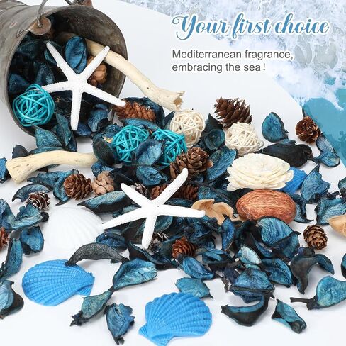حقيبة مجففات زرقاء وعاء مزهرية حشو نسيم المحيط الربيع والصيف كبير 15 أونصة معطرة للديكور المجففة زهرة مجففة الشاطئ الساحلية رائحة الصدف رائحة المنزل ديكور حمام الزفاف in Kuwait