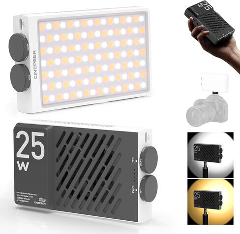 مصباح فيديو ZHIYUN CINEPEER CM25 25 وات LED، ضوء تصوير محمول صغير بحجم الجيب على الكاميرا، قابل للتعتيم 2700K-6200K•CRI≥96•TLCI≥97، بطاريات مدمجة 2*2000 مللي أمبير قابلة لإعادة الشحن، شحن PD/Vlog/Photo in Saudi Arabia