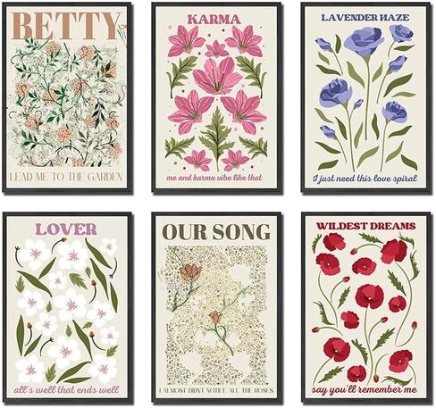 Stunning Flower Poster Canvas Set - 6 Piece Frameless Artwork for Home Decor - Vibrant Taylor Floral Prints (Unframed: 08×12) in Saudi Arabia