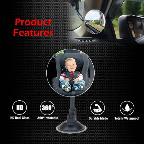 Stick On Car Baby Mirror, Ampper Adjustabe HD Glass Convex Wide Angle Interior Rearview Baby Rear Facing Mirror (Framed Rectangle, Small, 3.3" X 2.5") in Saudi Arabia