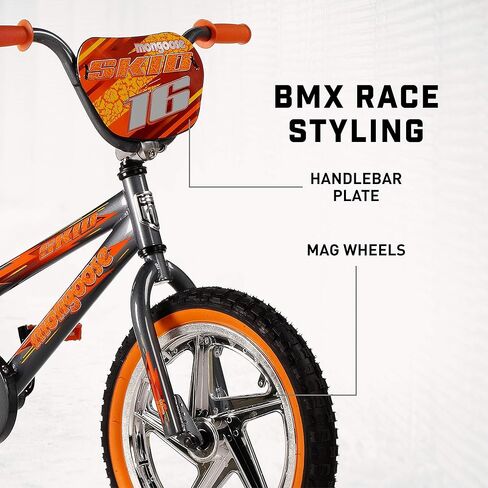 دراجة Mongoose Skid للأولاد حرة BMX مع عجلات تدريب، عجلات 16 بوصة، رمادية in Kuwait