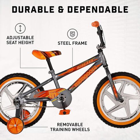 دراجة Mongoose Skid للأولاد حرة BMX مع عجلات تدريب، عجلات 16 بوصة، رمادية in Kuwait