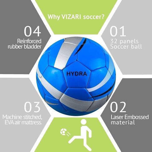 Vizari Hydra Soccer Ball - Adults & Kids Soccer Ball Eye-Catching Design, Best Air Retention, Hard-Wearing TPU Casing, 32-Panel MST Ball in Kuwait