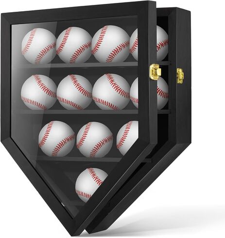 Baseballs Display Case Wall Cabinet with 12 Holders, Wood Ideal for Collection Autographed Baseball Ball Holder in Saudi Arabia