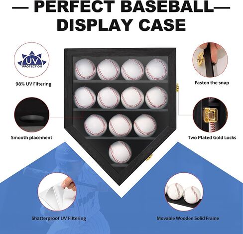 Baseballs Display Case Wall Cabinet with 12 Holders, Wood Ideal for Collection Autographed Baseball Ball Holder in Saudi Arabia
