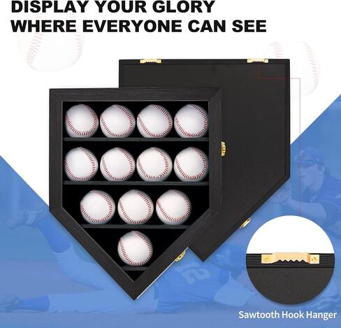 Baseballs Display Case Wall Cabinet with 12 Holders, Wood Ideal for Collection Autographed Baseball Ball Holder in Saudi Arabia