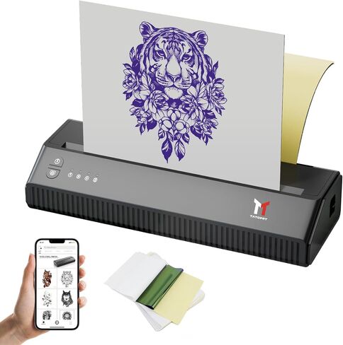 طابعة وشم استنسل بلوتوث حرارية لاسلكية قابلة لإعادة الشحن، آلة طباعة ورقية لنقل الوشم المؤقت، آلة استنسل محمولة للوشم، مجموعة طابعة الوشم المتوافقة مع iOS، Android PC in Kuwait