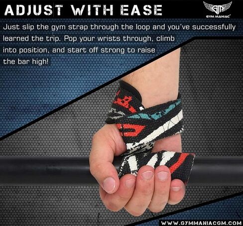 Gym Maniac GM Wrist Straps for Weight Lifting - Gym Accessories for Men and Women - Workout Equipment for Better Exercise Support - Adjustable Grip in Saudi Arabia