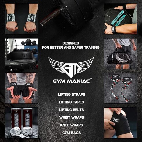 أشرطة معصم جيم مانياك جي إم لرفع الأثقال - ملحقات الصالة الرياضية للرجال والنساء - معدات تمرين لدعم أفضل للتمرين - قبضة قابلة للتعديل in Kuwait