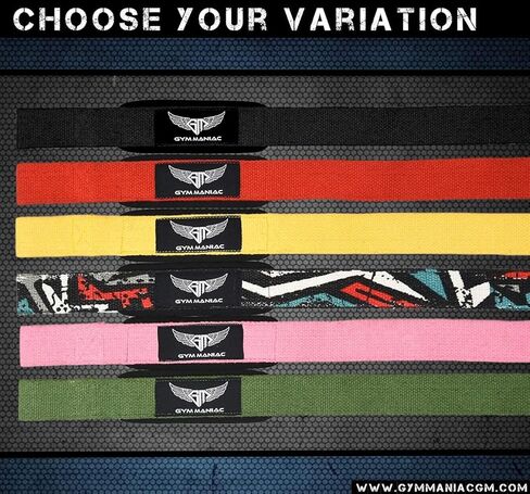 أشرطة معصم جيم مانياك جي إم لرفع الأثقال - ملحقات الصالة الرياضية للرجال والنساء - معدات تمرين لدعم أفضل للتمرين - قبضة قابلة للتعديل in Kuwait