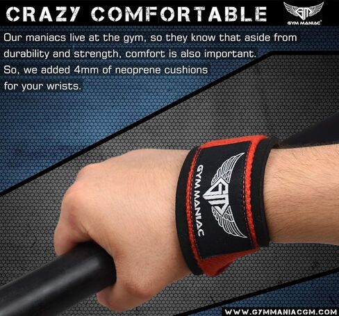 أشرطة معصم جيم مانياك جي إم لرفع الأثقال - ملحقات الصالة الرياضية للرجال والنساء - معدات تمرين لدعم أفضل للتمرين - قبضة قابلة للتعديل in Kuwait