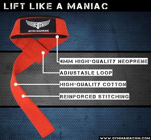 أشرطة معصم جيم مانياك جي إم لرفع الأثقال - ملحقات الصالة الرياضية للرجال والنساء - معدات تمرين لدعم أفضل للتمرين - قبضة قابلة للتعديل in Kuwait