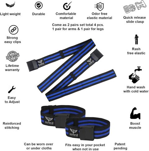Jayefo Sports Muscle Blaster أربطة تقييد تدفق الدم، أشرطة انسداد العضلة ذات الرأسين، بناء العضلات، رفع الأثقال، رفع الأثقال، اللياقة البدنية، التدريب على صالة الألعاب الرياضية، 4 عبوات | زوجان للذراعين والساقين in Kuwait