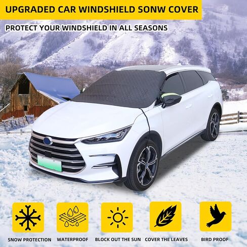Car Windshield Cover for Ice and Snow, Winter Magnetic Windshield Snow Cover Anti-Theft Thicken Frost Guard Waterproof Car Snow Cover with Side Mirrors for Most SUVs Trucks (76.7'' x 59.2'') in Saudi Arabia