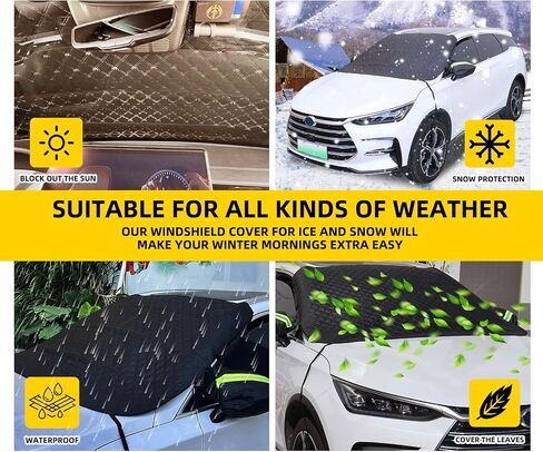 Car Windshield Cover for Ice and Snow, Winter Magnetic Windshield Snow Cover Anti-Theft Thicken Frost Guard Waterproof Car Snow Cover with Side Mirrors for Most SUVs Trucks (76.7'' x 59.2'') in Saudi Arabia