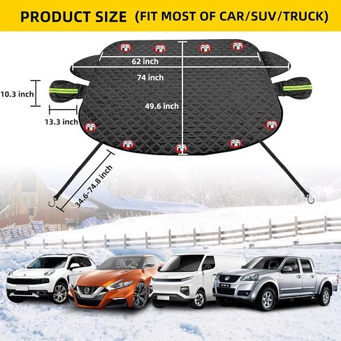 Car Windshield Cover for Ice and Snow, Winter Magnetic Windshield Snow Cover Anti-Theft Thicken Frost Guard Waterproof Car Snow Cover with Side Mirrors for Most SUVs Trucks (76.7'' x 59.2'') in Saudi Arabia