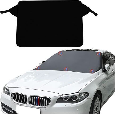 غطاء الزجاج الأمامي للسيارة للثلج والثلج، 81.1 بوصة × 45.6 بوصة، غطاء شتوي مقاوم للماء من البوليستر للزجاج الأمامي للسيارات، سميك مقاوم للرياح، ظل الشمس، حماية من الصقيع، ضوء الشمس، عالمي لسيارات الدفع الرباعي والشاحنات والسيدان والشاحنة in Kuwait