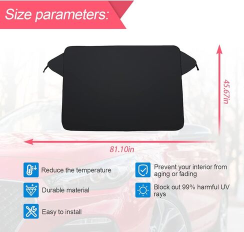 غطاء الزجاج الأمامي للسيارة للثلج والثلج، 81.1 بوصة × 45.6 بوصة، غطاء شتوي مقاوم للماء من البوليستر للزجاج الأمامي للسيارات، سميك مقاوم للرياح، ظل الشمس، حماية من الصقيع، ضوء الشمس، عالمي لسيارات الدفع الرباعي والشاحنات والسيدان والشاحنة in Kuwait