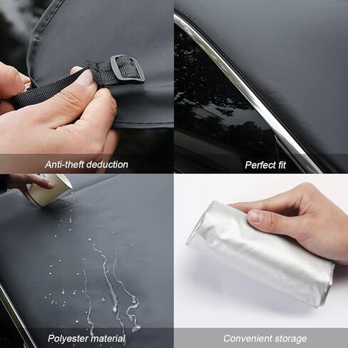 غطاء الزجاج الأمامي للسيارة للثلج والثلج، 81.1 بوصة × 45.6 بوصة، غطاء شتوي مقاوم للماء من البوليستر للزجاج الأمامي للسيارات، سميك مقاوم للرياح، ظل الشمس، حماية من الصقيع، ضوء الشمس، عالمي لسيارات الدفع الرباعي والشاحنات والسيدان والشاحنة in Kuwait