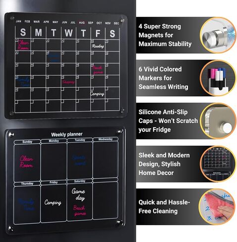 Acrylic Calendar for Fridge 2 Pack 16''x 12" - Clear Magnetic Fridge Calendar Dry Erase Board - Refrigerator Calendar Magnetic Dry Erase Monthly and Weekly Set in Saudi Arabia