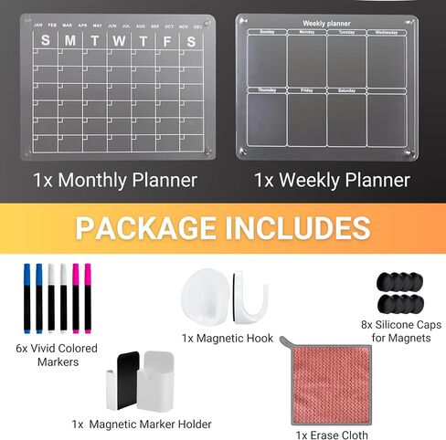 Acrylic Calendar for Fridge 2 Pack 16''x 12" - Clear Magnetic Fridge Calendar Dry Erase Board - Refrigerator Calendar Magnetic Dry Erase Monthly and Weekly Set in Saudi Arabia