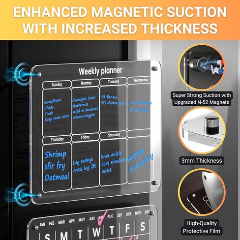 Acrylic Calendar for Fridge 2 Pack 16''x 12" - Clear Magnetic Fridge Calendar Dry Erase Board - Refrigerator Calendar Magnetic Dry Erase Monthly and Weekly Set in Saudi Arabia