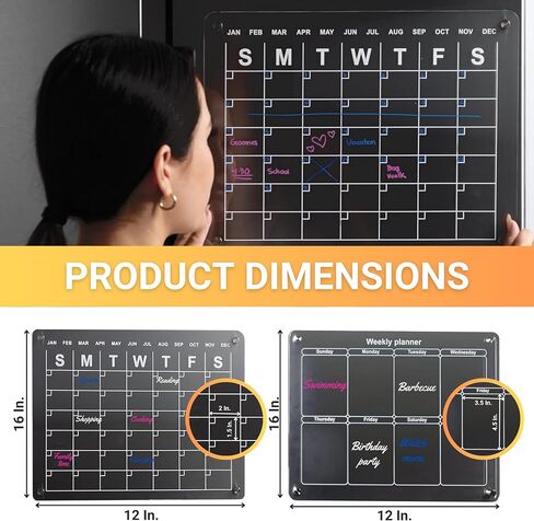 Acrylic Calendar for Fridge 2 Pack 16''x 12" - Clear Magnetic Fridge Calendar Dry Erase Board - Refrigerator Calendar Magnetic Dry Erase Monthly and Weekly Set in Saudi Arabia