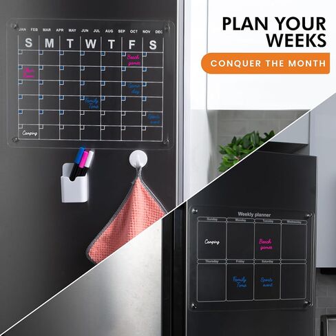 Acrylic Calendar for Fridge 2 Pack 16''x 12" - Clear Magnetic Fridge Calendar Dry Erase Board - Refrigerator Calendar Magnetic Dry Erase Monthly and Weekly Set in Saudi Arabia