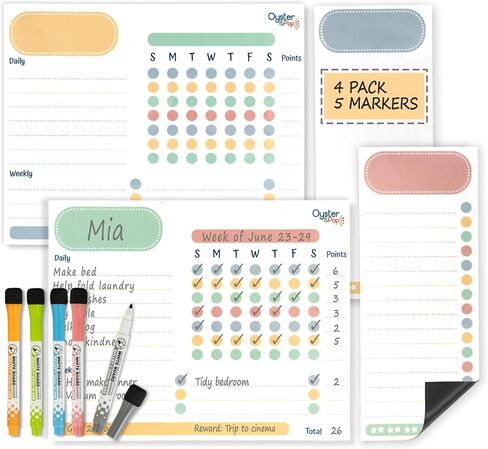 Magnetic Black Chore Chart 3pcs for Multiple Kids & Adults - 4 Fine Tip Markers - Dry Erase Refrigerator Black Boards - Reward Good Behavior & Responsibility - Organize The Family (Black) in Saudi Arabia