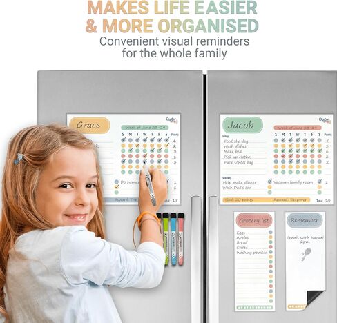 Magnetic Black Chore Chart 3pcs for Multiple Kids & Adults - 4 Fine Tip Markers - Dry Erase Refrigerator Black Boards - Reward Good Behavior & Responsibility - Organize The Family (Black) in Saudi Arabia