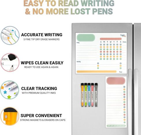 Magnetic Black Chore Chart 3pcs for Multiple Kids & Adults - 4 Fine Tip Markers - Dry Erase Refrigerator Black Boards - Reward Good Behavior & Responsibility - Organize The Family (Black) in Saudi Arabia