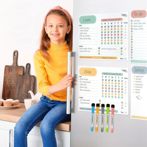 Magnetic Black Chore Chart 3pcs for Multiple Kids & Adults - 4 Fine Tip Markers - Dry Erase Refrigerator Black Boards - Reward Good Behavior & Responsibility - Organize The Family (Black) in Saudi Arabia