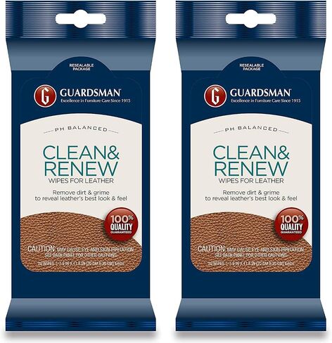 Guardsman Clean & Renew Leather Wipes - 20 Count - Removes Dirt & Grime, Great For Leather Furniture & Car Interiors - 2 Pack in Kuwait