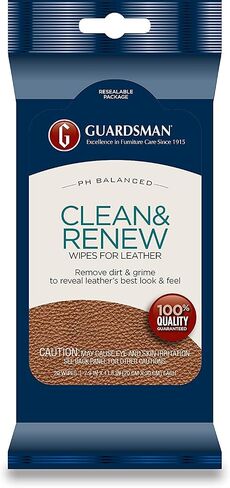 Guardsman Clean & Renew Leather Wipes - 20 Count - Removes Dirt & Grime, Great For Leather Furniture & Car Interiors - 2 Pack in Kuwait