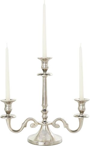 The Novogratz Aluminum Metal Scrolled Candelabra, 14" x 6" x 14", Silver in Kuwait
