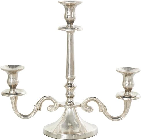 The Novogratz Aluminum Metal Scrolled Candelabra, 14" x 6" x 14", Silver in Kuwait