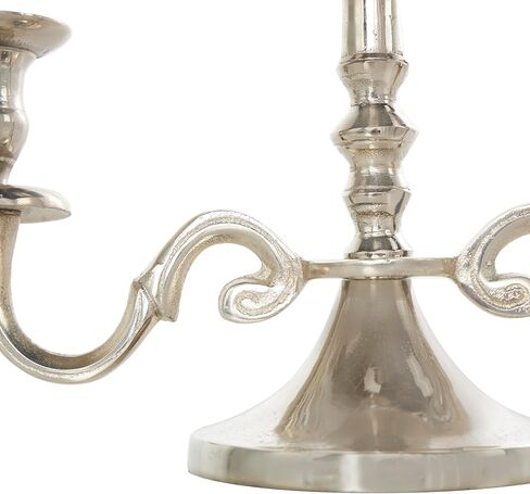 The Novogratz Aluminum Metal Scrolled Candelabra, 14" x 6" x 14", Silver in Kuwait