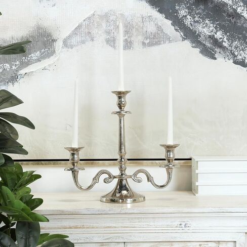 The Novogratz Aluminum Metal Scrolled Candelabra, 14" x 6" x 14", Silver in Kuwait
